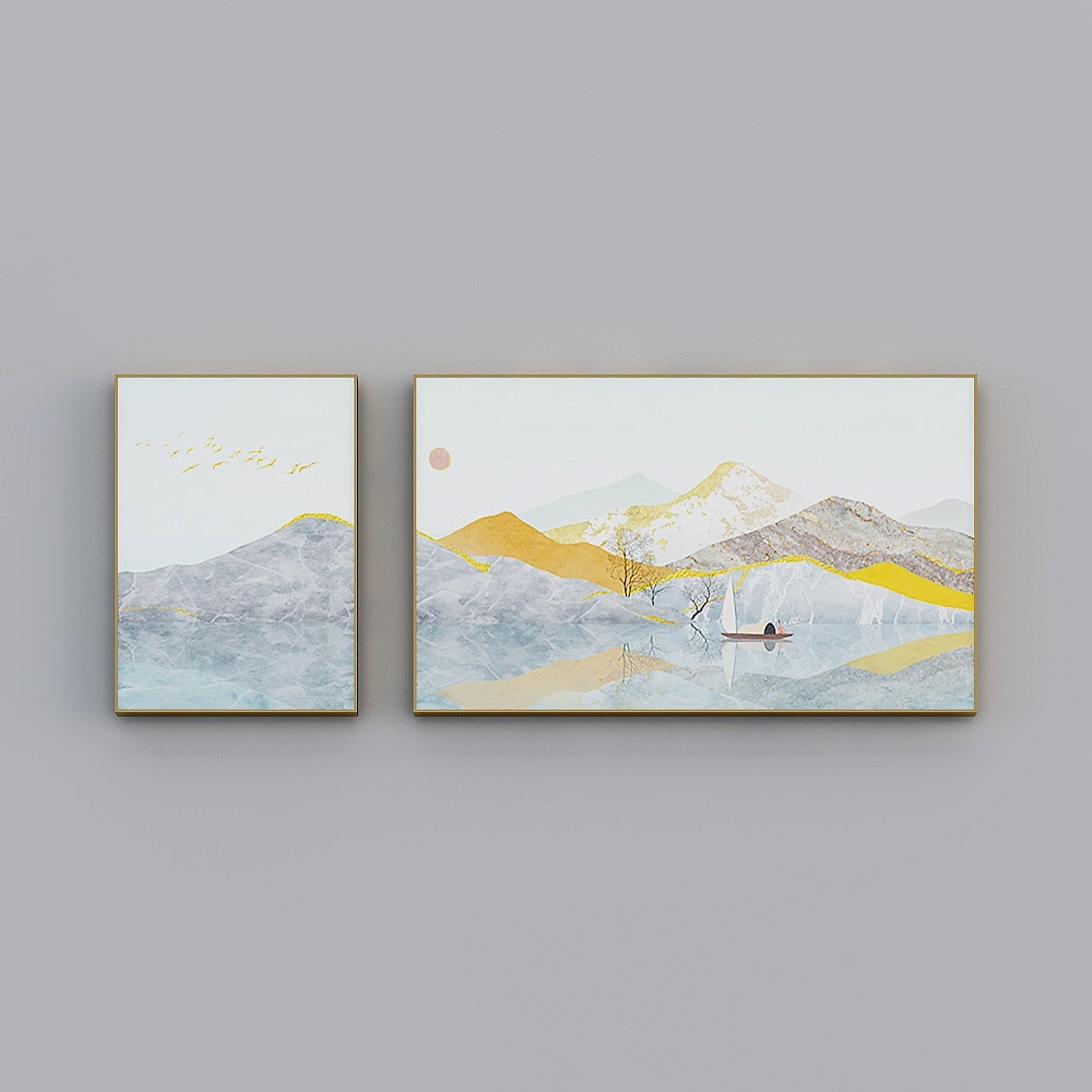 海龙红-北欧风-客厅餐厅卧室装饰画-青山清梦(三联)