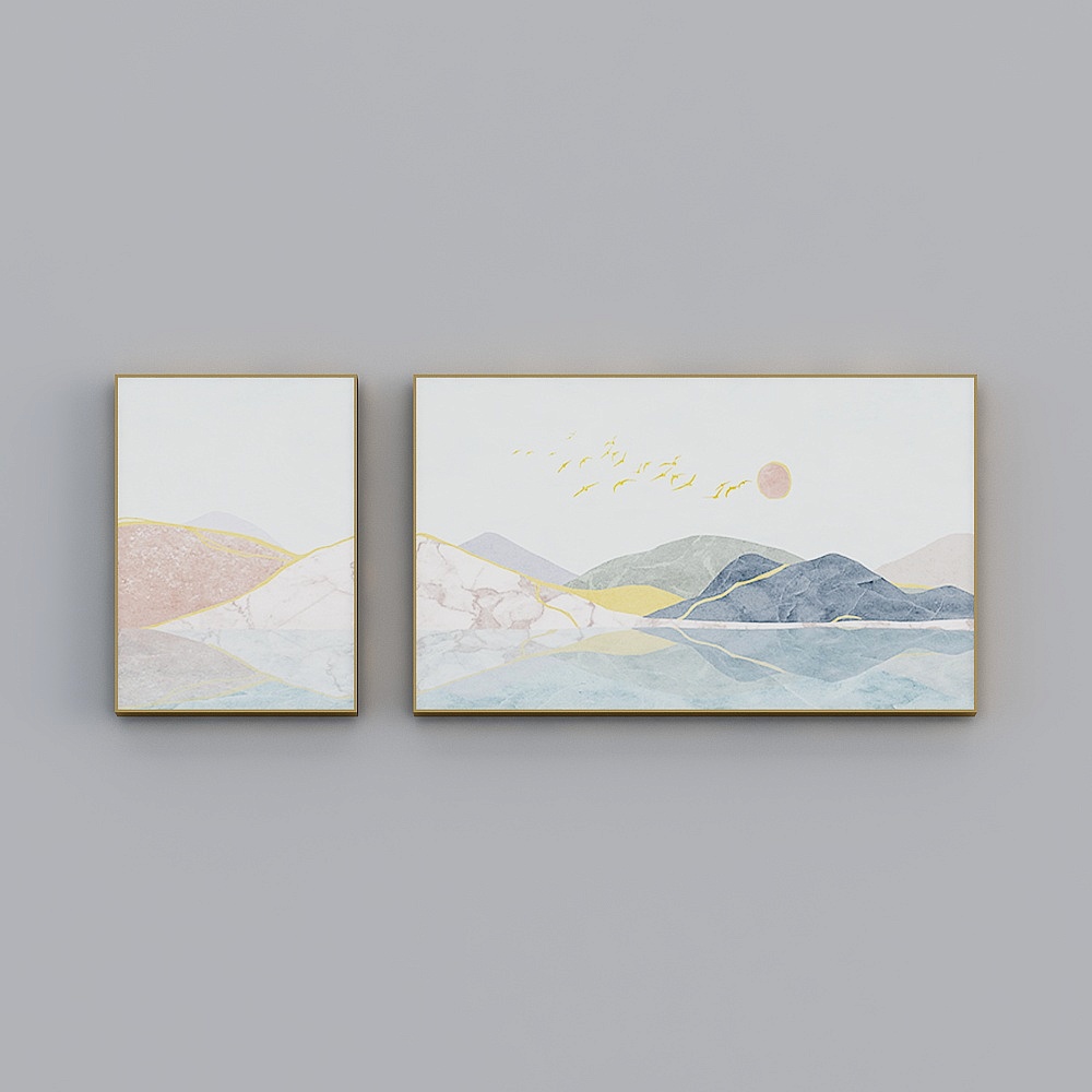 海龙红-北欧风-客厅餐厅卧室装饰画-青山清梦(三联)3D模型
