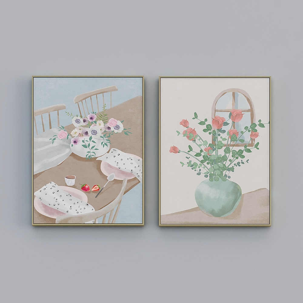 臣萱全屋配画-客餐厅两联-静享时光3D模型