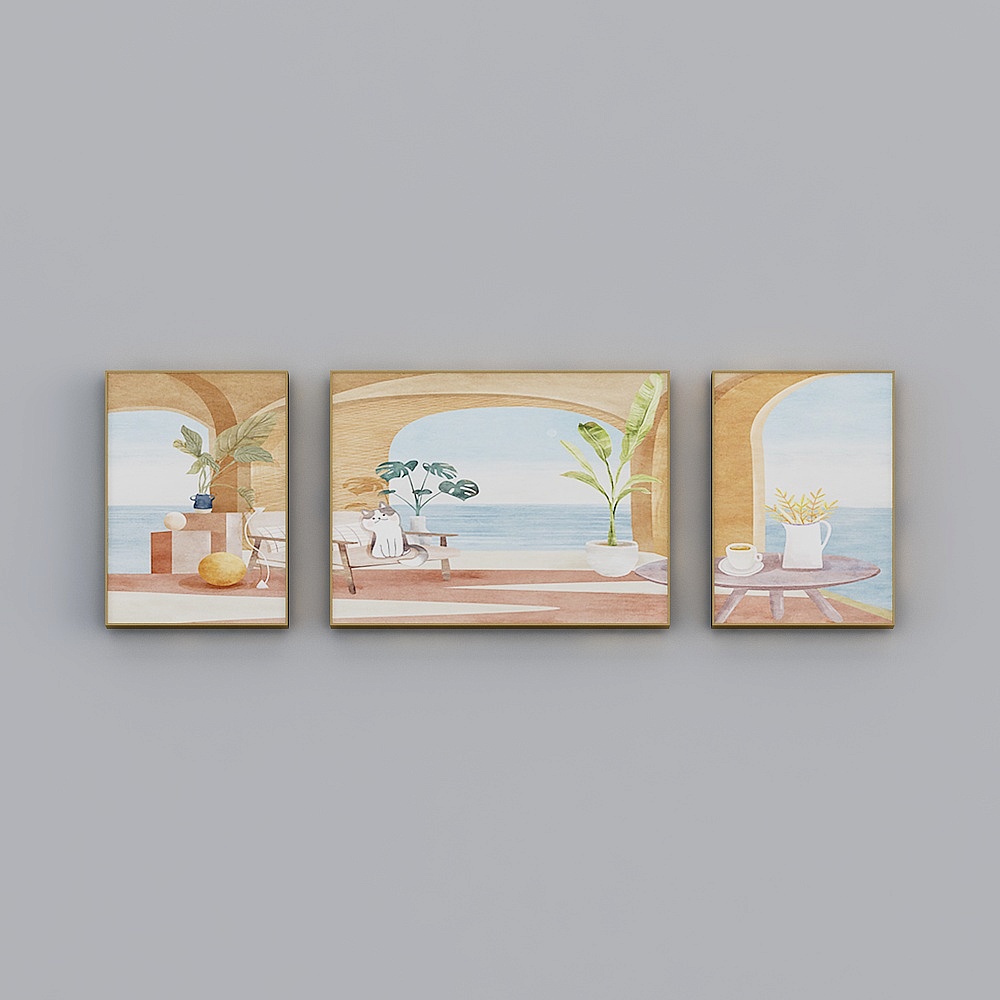 海龙红-北欧风-客厅卧室玄关装饰画-空间叠加