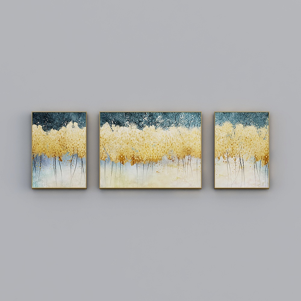 海龙红-现代风-客厅卧室餐厅挂画-弥金岁月3D模型