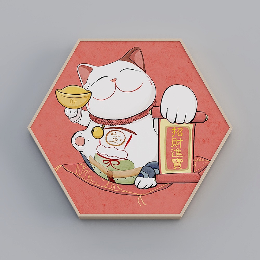 海龙红-现代风-玄关卧室餐厅装饰画-招财猫