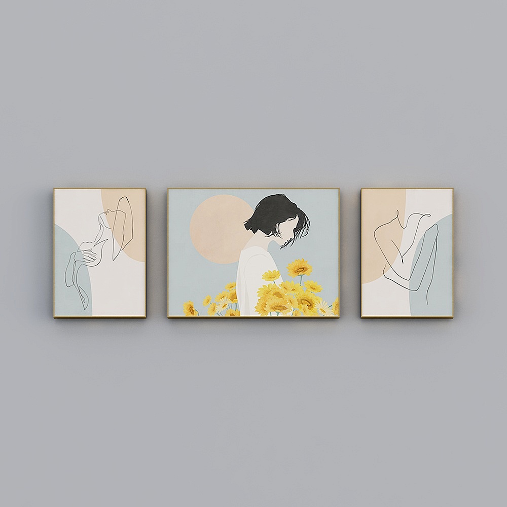 海龙红-现代风-卧室客厅装饰画-梦见花开3D模型