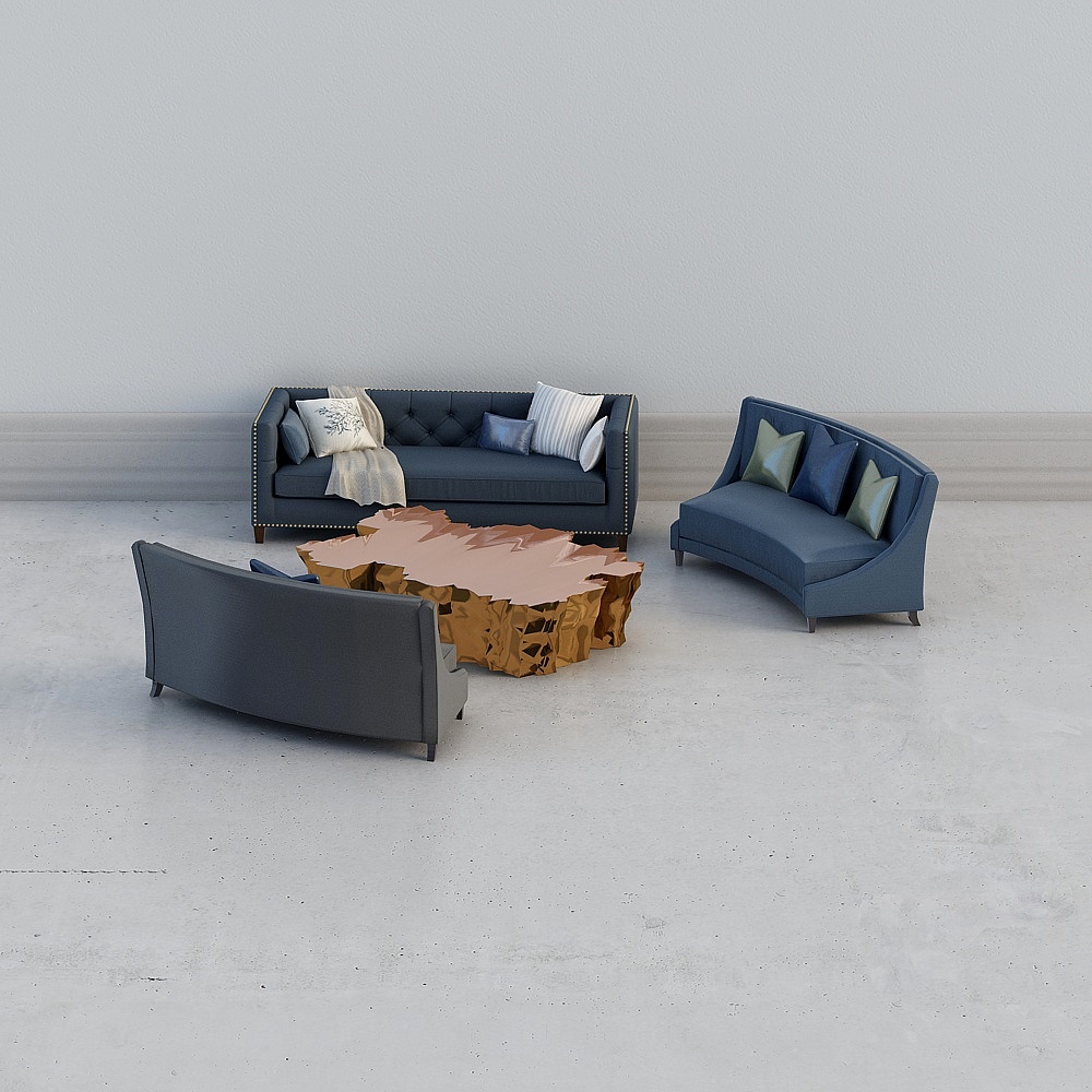 后现代ktv大厅-沙发茶几组合3D模型