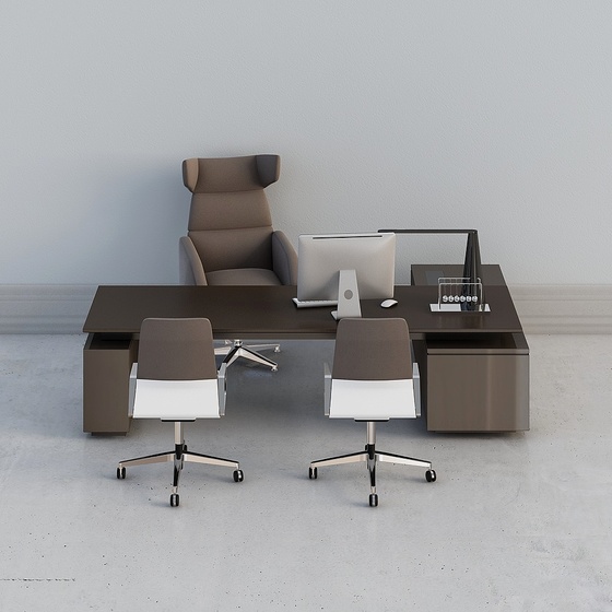 Modern Gray Combined Desk 3D Model