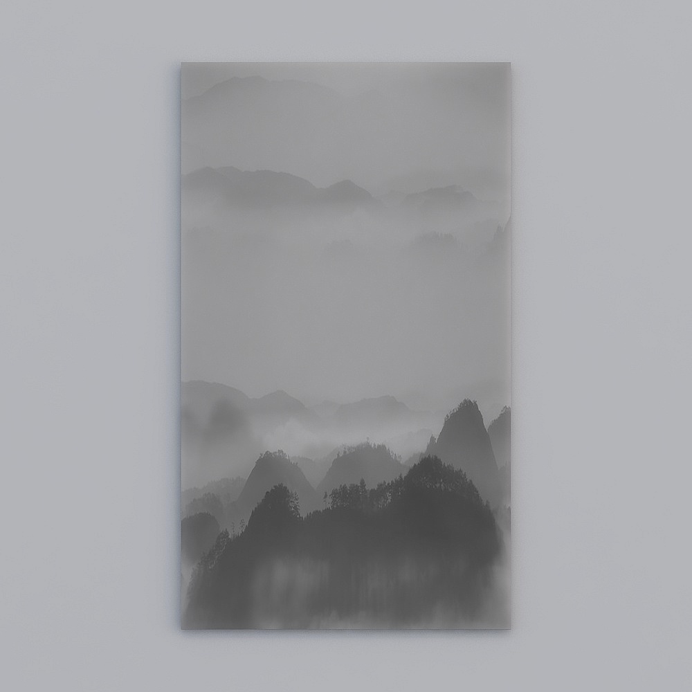 新中式别墅客厅餐厅-墙画