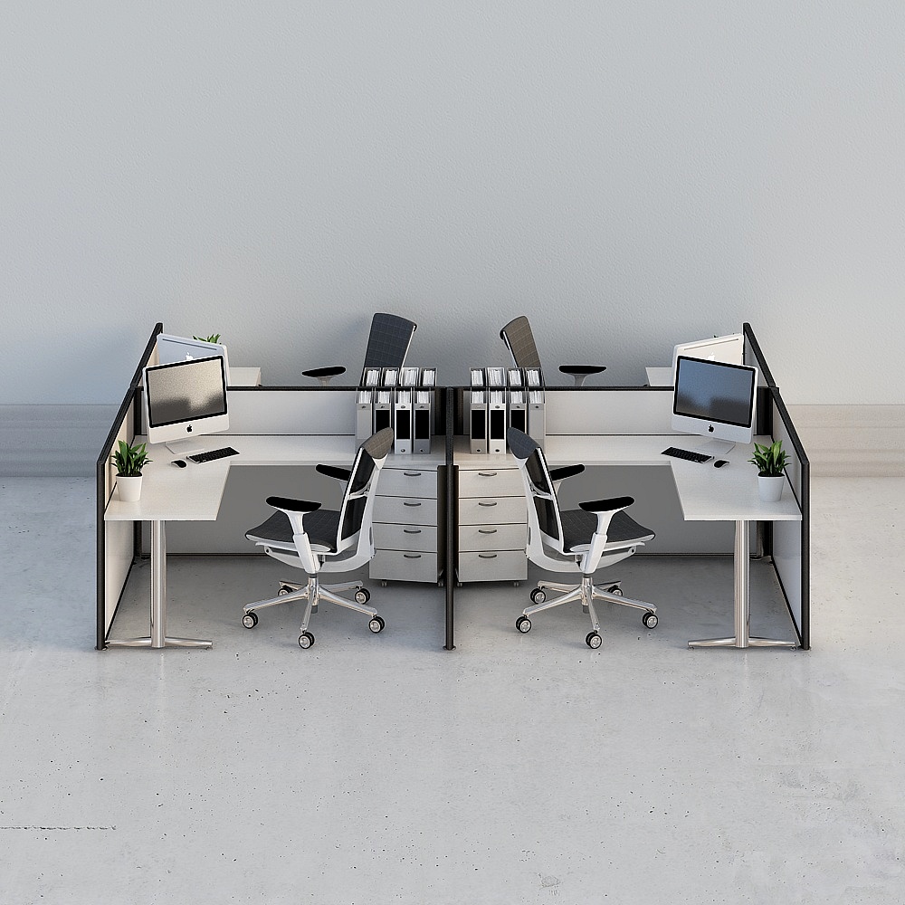 现代敞开办区-组合工作桌3D模型
