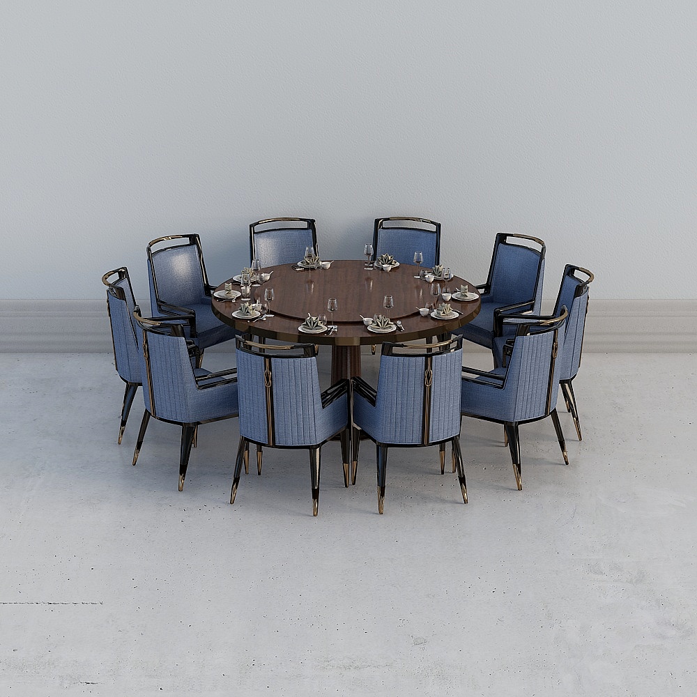 新中式宴会厅-桌椅组合3D模型