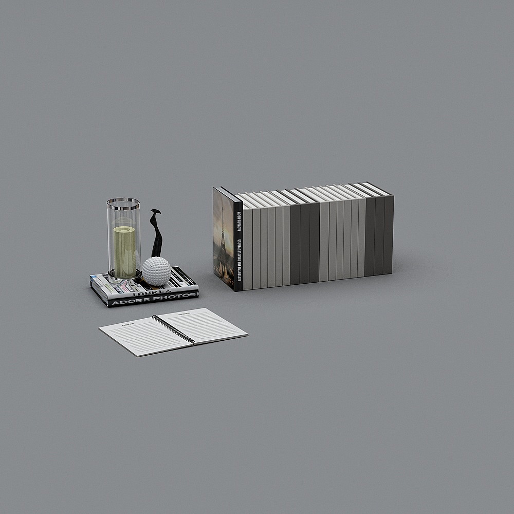 现代别墅书房-办公桌摆件3D模型