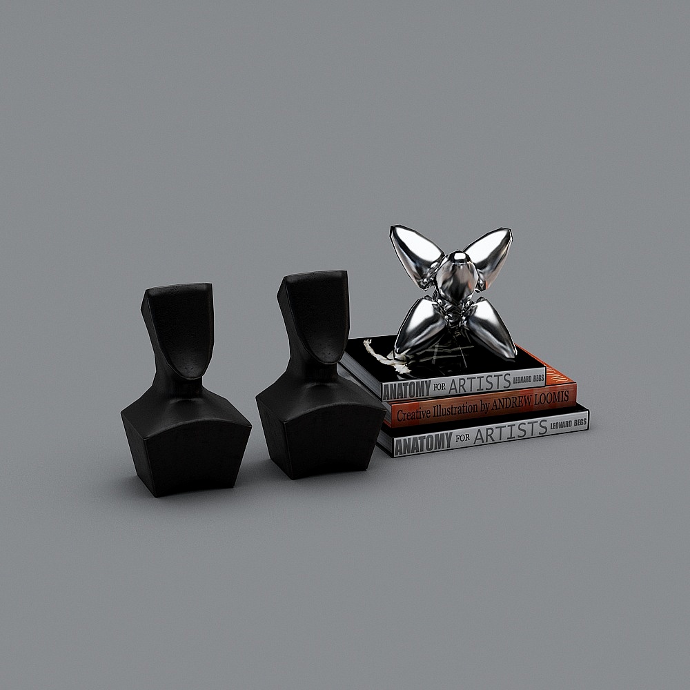现代别墅书房-展柜摆设品