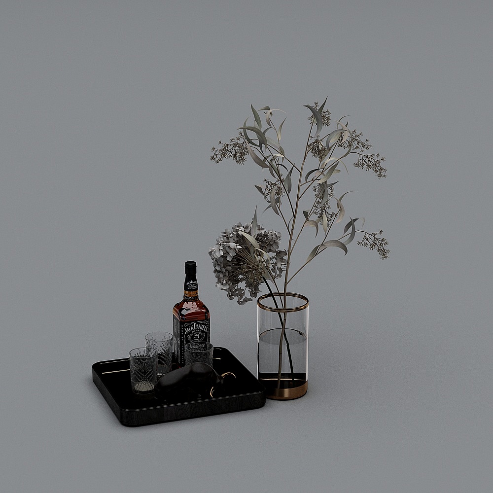 现代单人沙发-茶几摆设品3D模型