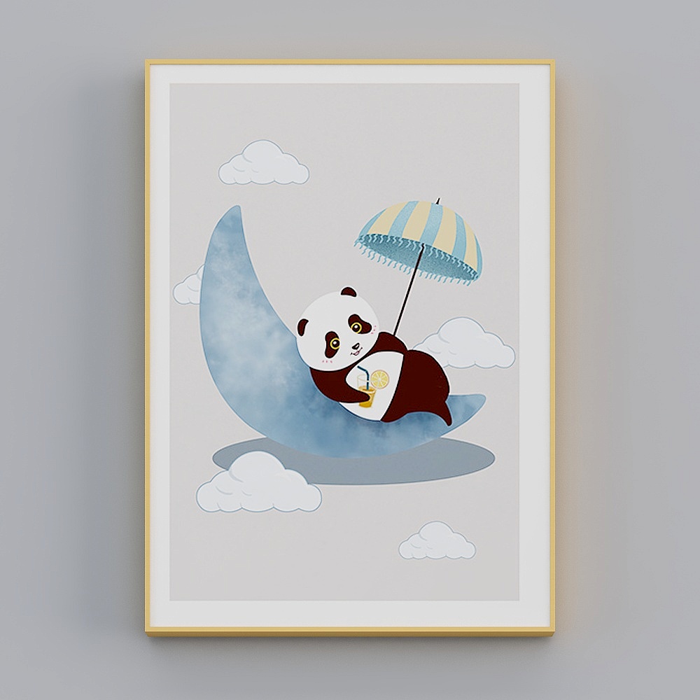 快乐工坊-现代风-儿童男女孩房熊猫兔子装饰画-欢乐熊