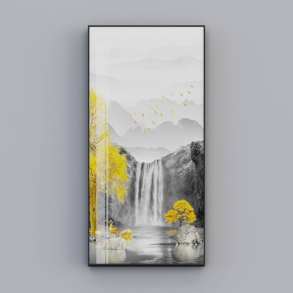 快乐工坊-现代风-轻奢玄关装饰画-行云流水3D模型