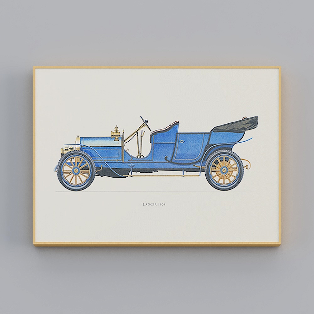 快乐工坊-现代风-复古摩登客厅小美装饰画-金典汽车