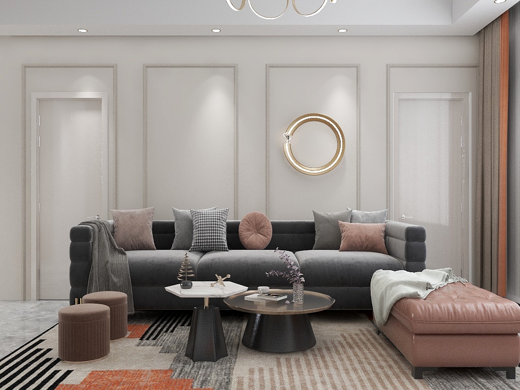 梢爱-华跃城106平三室一厅后现代轻奢风格-装修设计方案