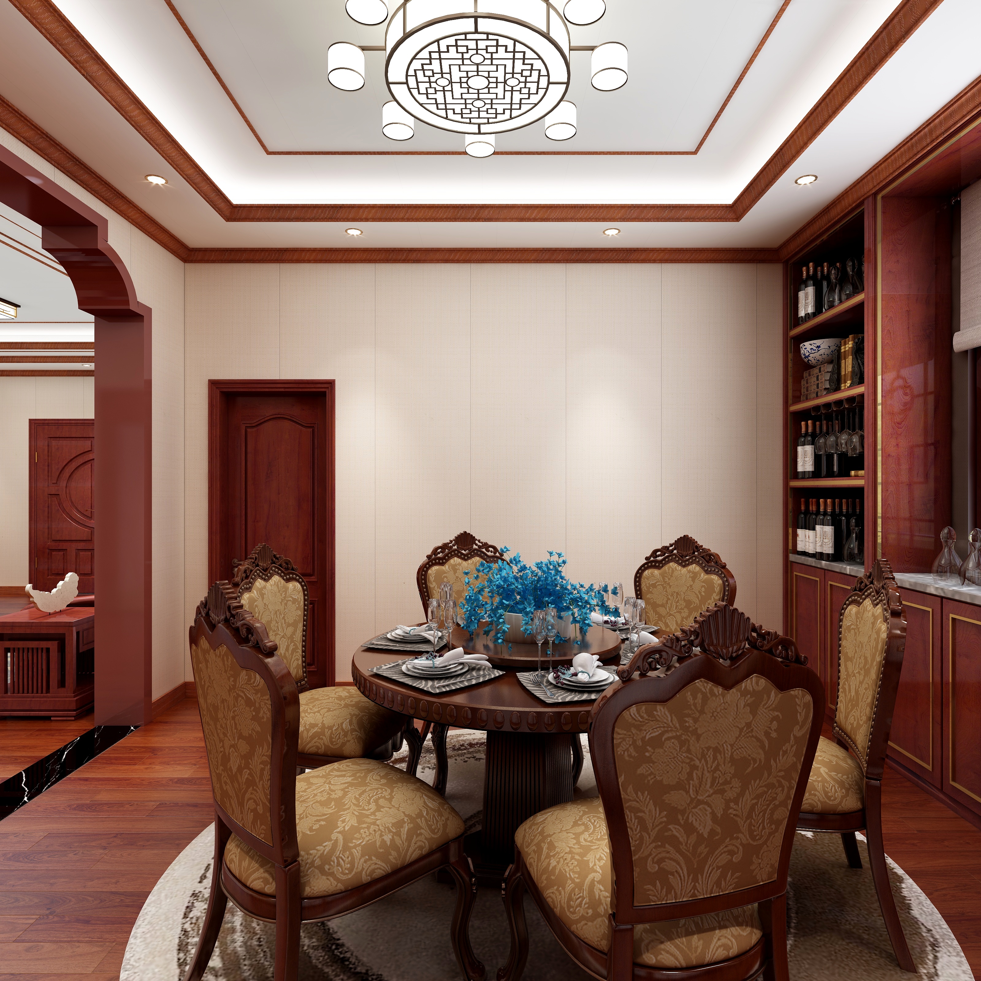 校富华-新中式复式二层别墅装修效果图