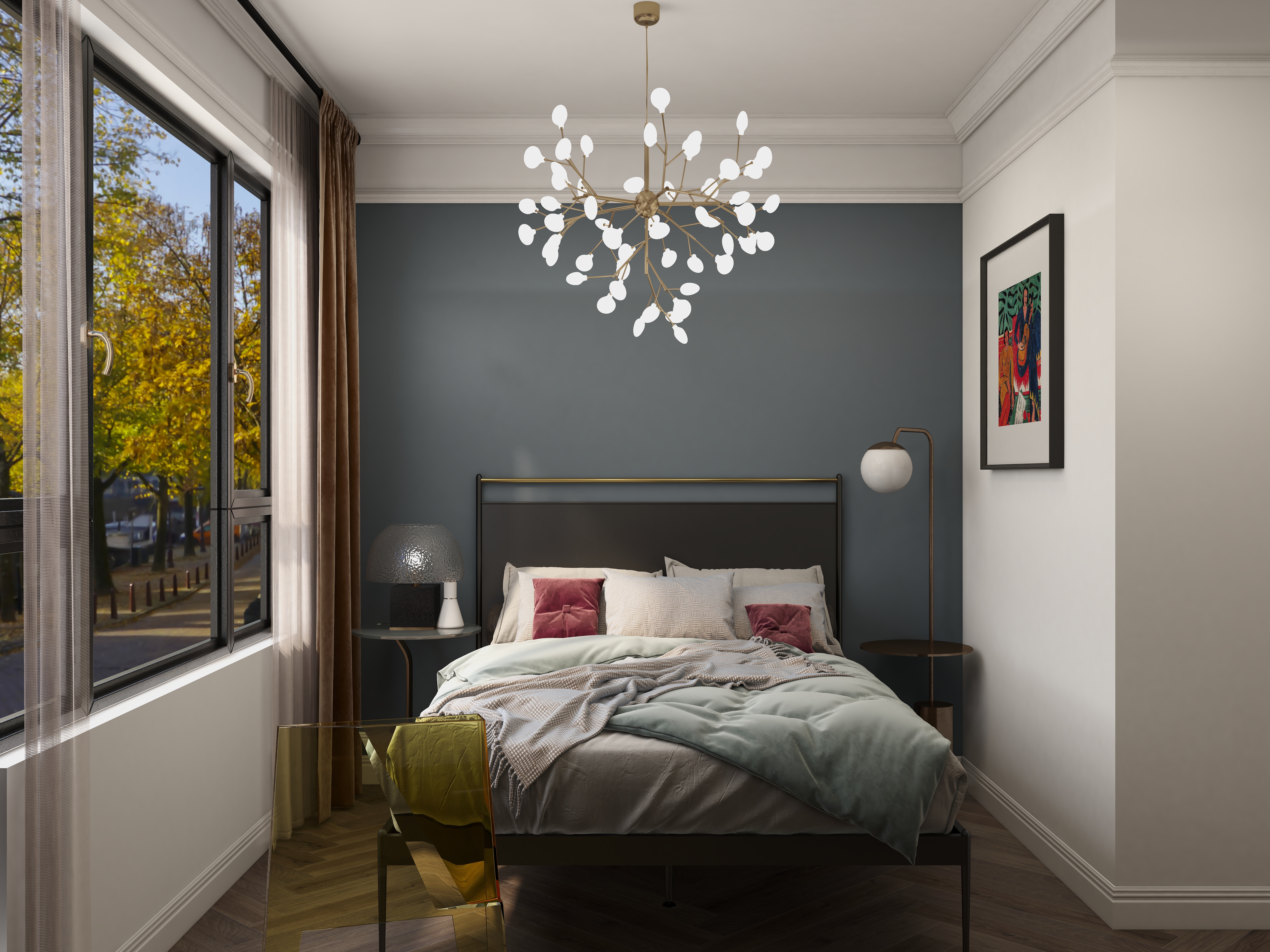 言色设计Lane-Pattern美式复古一层次卧装修效果图第1张