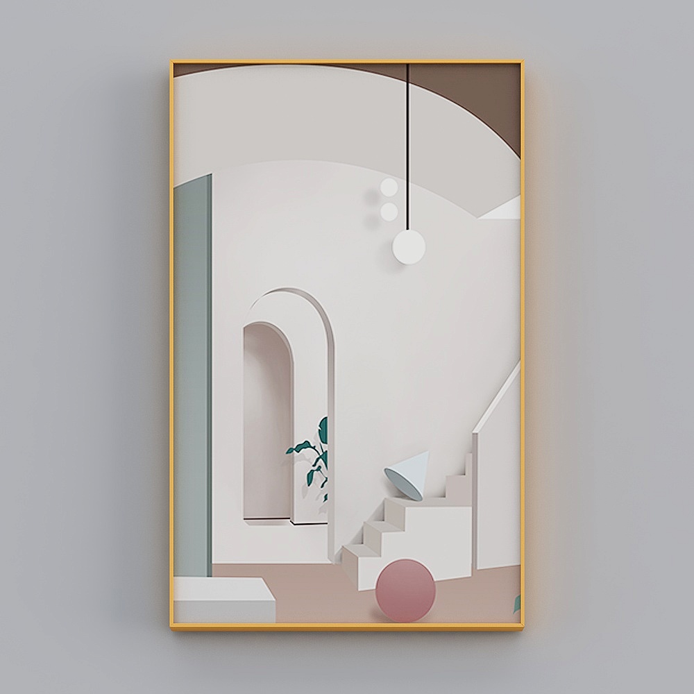 卓益-现代风-客厅过道壁画竖版玄关装饰画-奇妙空间3D模型