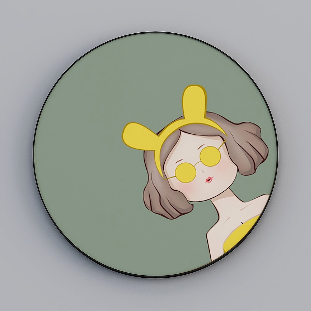 罗尚-现代风-客餐厅卧室圆形装饰画-精致少女