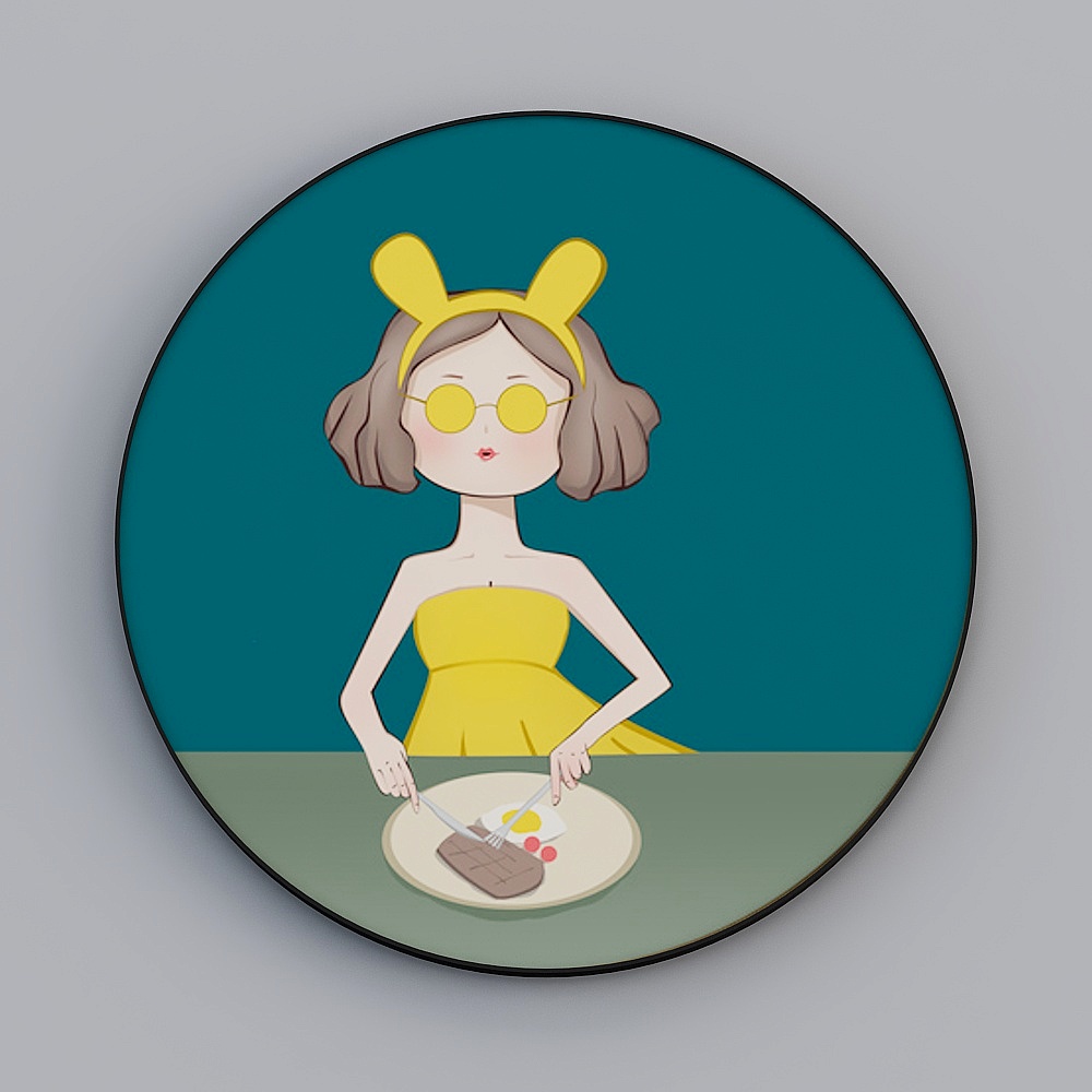 罗尚-现代风-客餐厅卧室圆形装饰画-精致少女3D模型