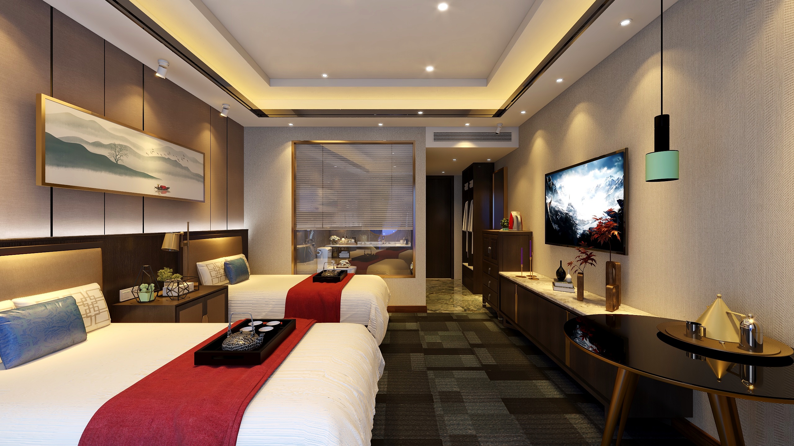 大名小仕-沐春酒店新中式酒店标间-装修设计方案