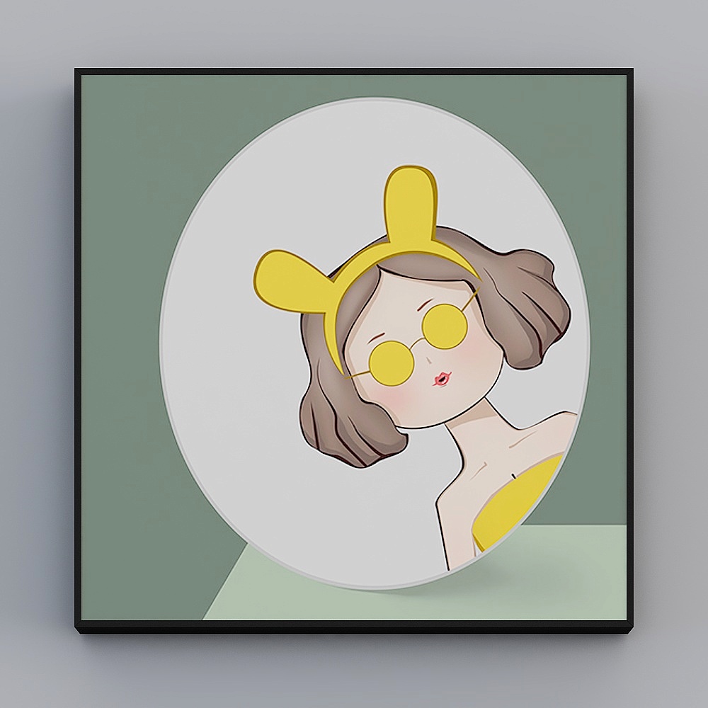 罗尚-现代风-简约卡通女孩客厅装饰画-精致女孩