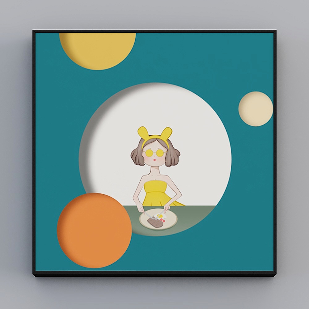 罗尚-现代风-客餐厅卧室装饰画-女孩的写真3D模型
