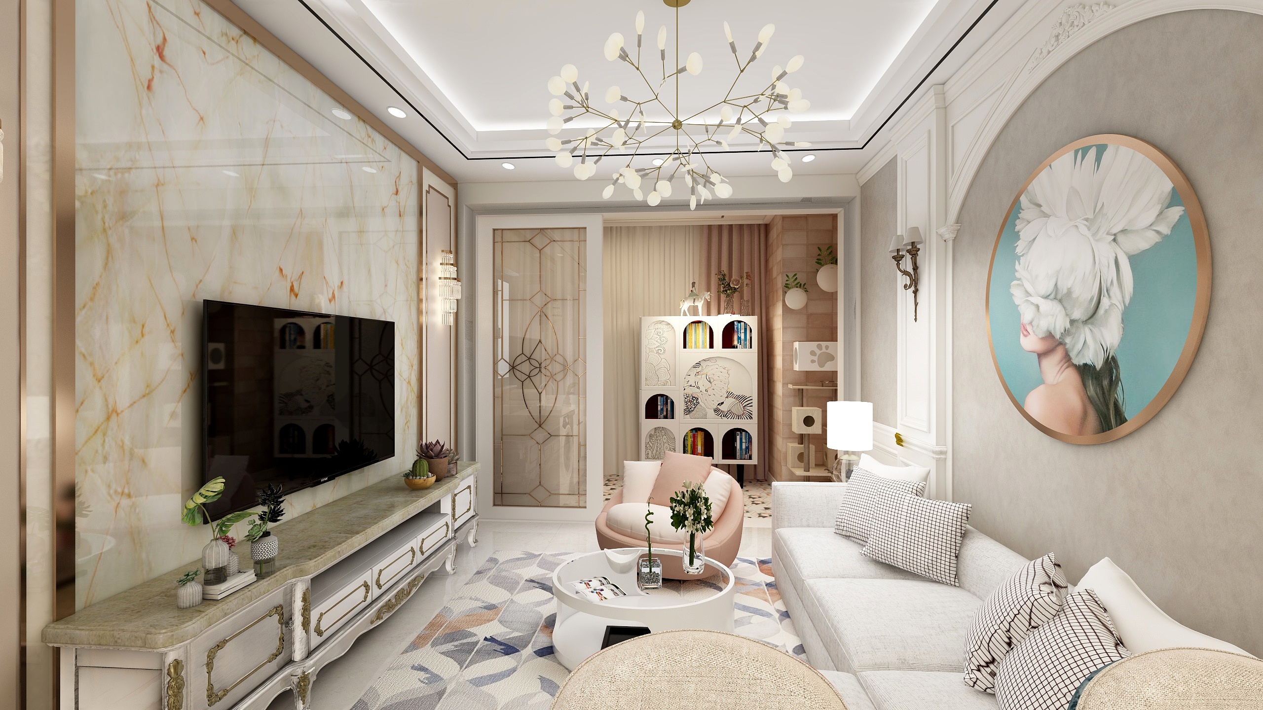 Ting婷儿-德信海德公园83.00㎡A2’3室2厅1卫1厨装修效果图