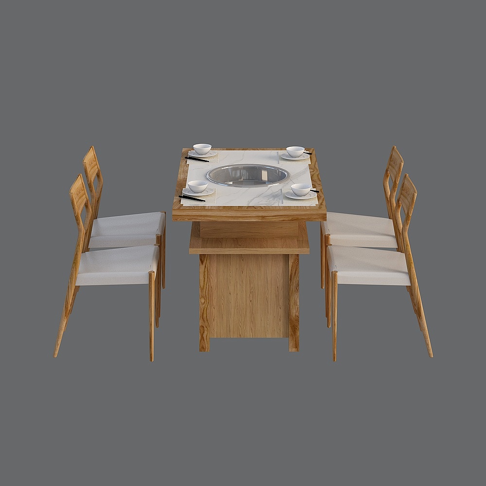 新中式火锅店2-桌椅组合3D模型