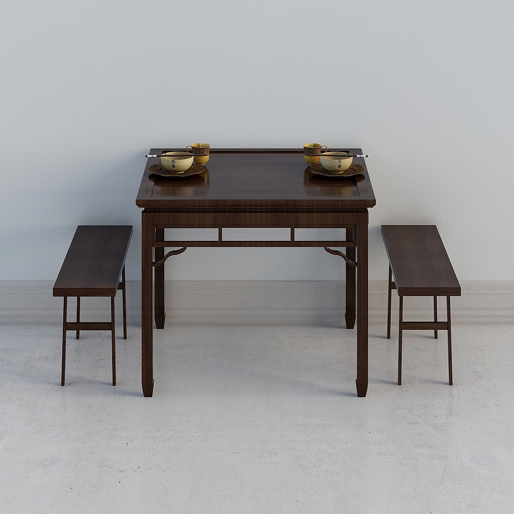 新中式火锅店4-餐桌椅组合3D模型