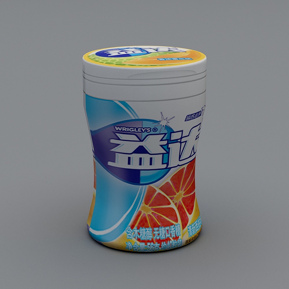 益达瓶装口香糖清新西柚味3D模型
