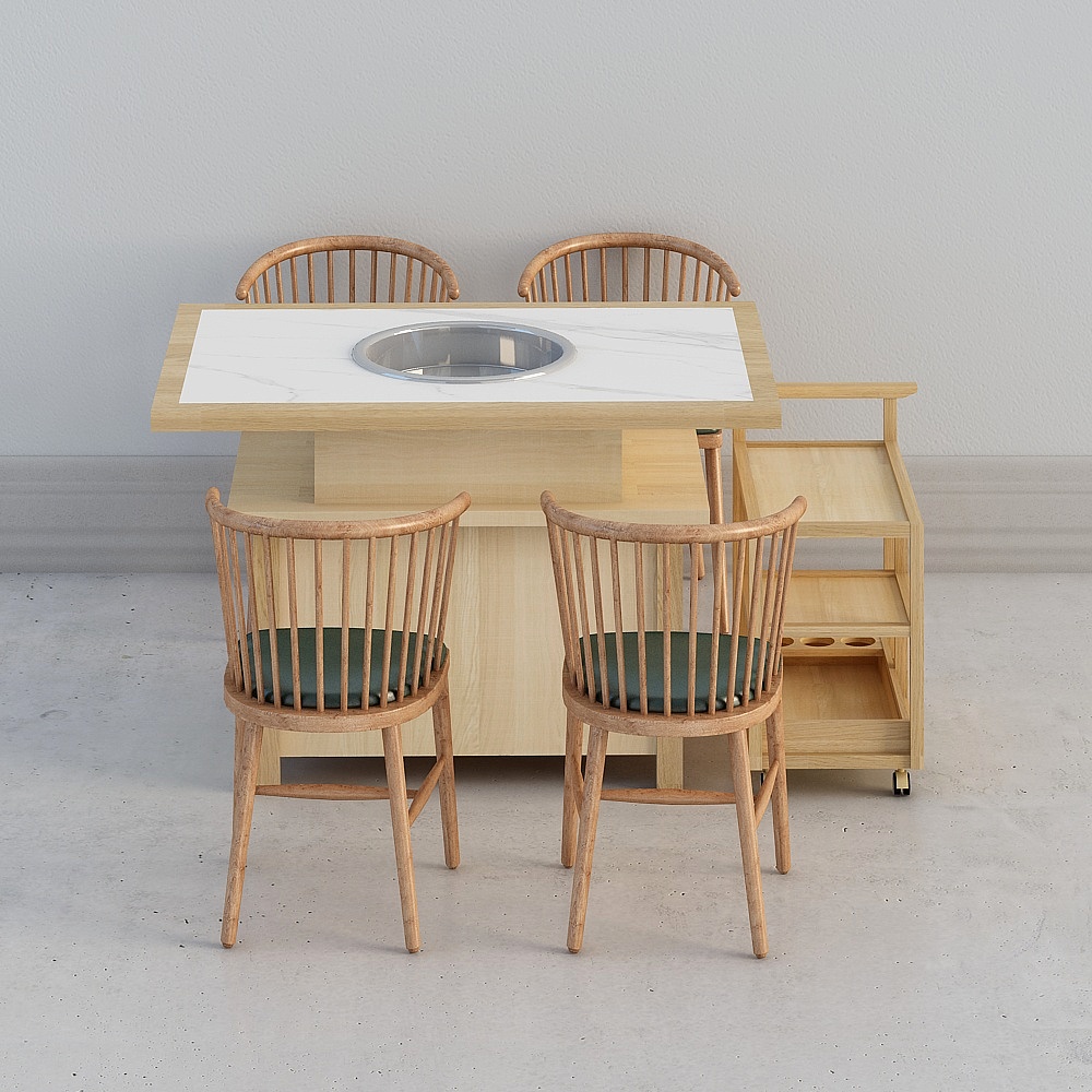 北欧火锅店-餐桌椅组合3D模型