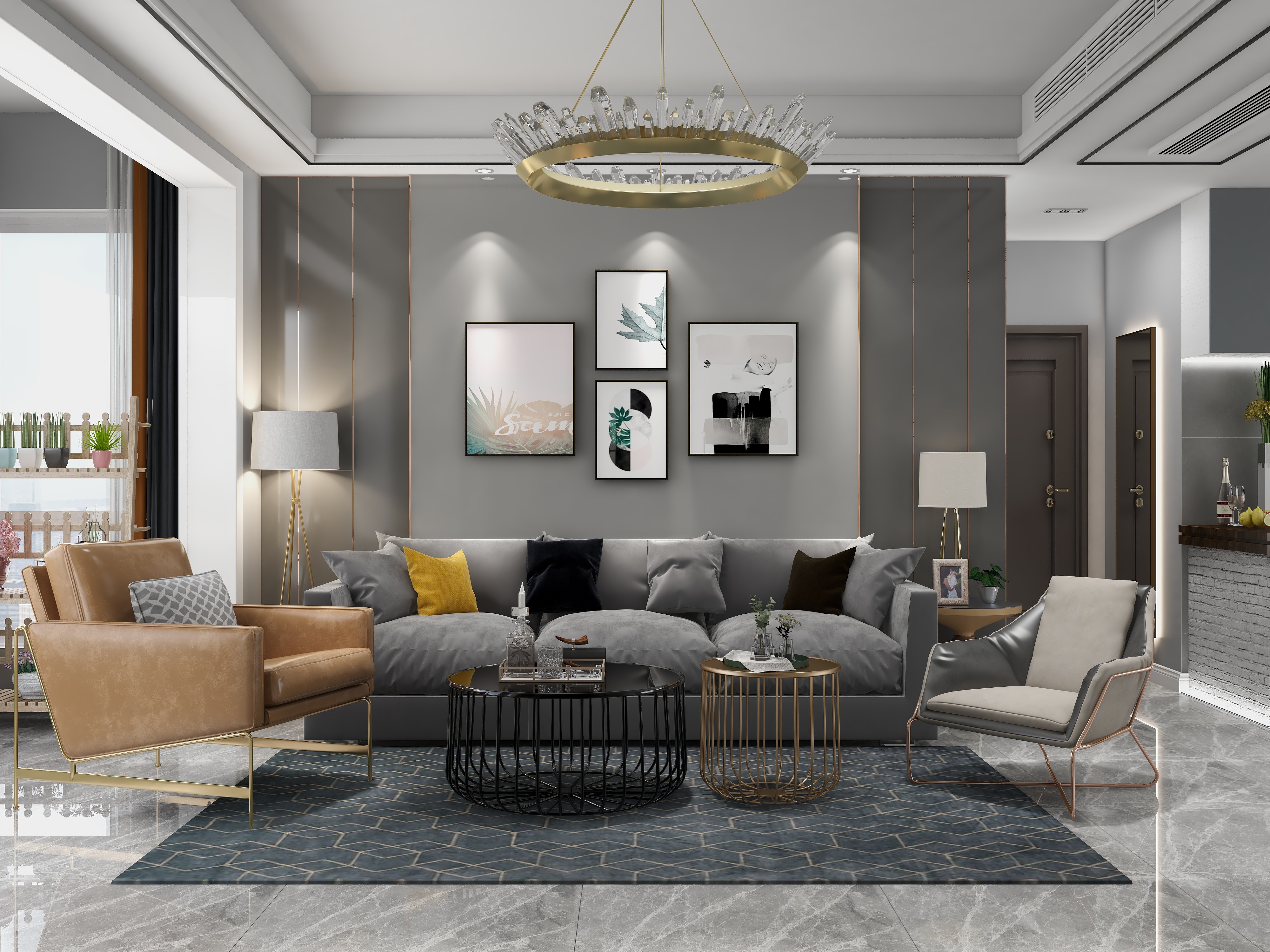 王思力-星澜之悦-现代风格客餐厅装修效果图