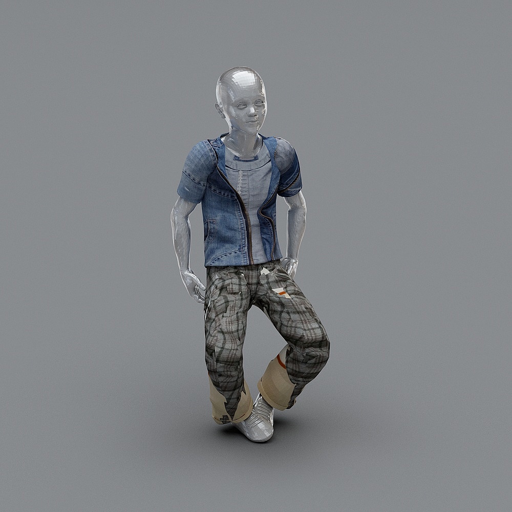 现代模特-男童模特坐3D模型