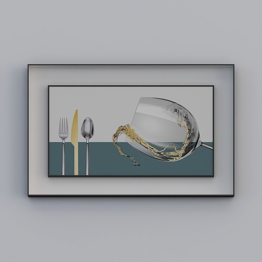 简上-轻奢风-餐厅装饰画-SK-037-杯酒人生3D模型
