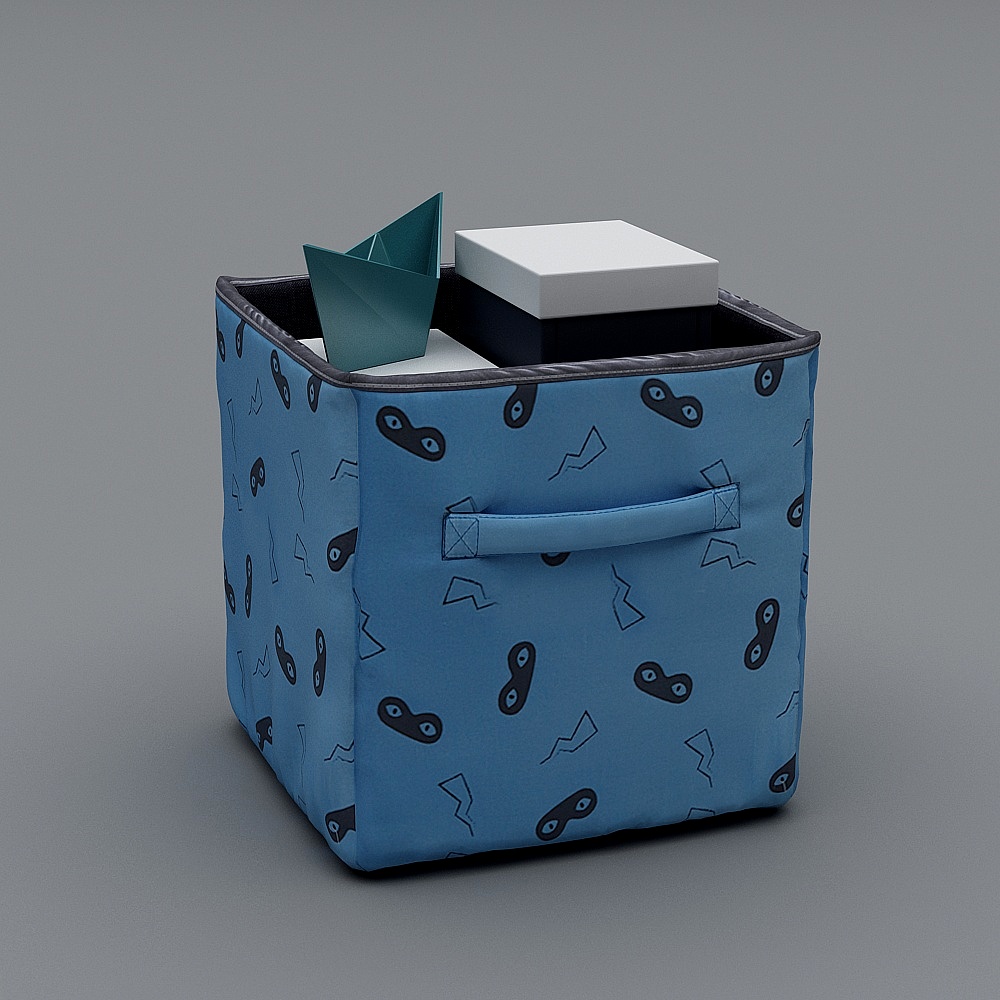 现代储物柜组合-蓝色收纳筐3D模型
