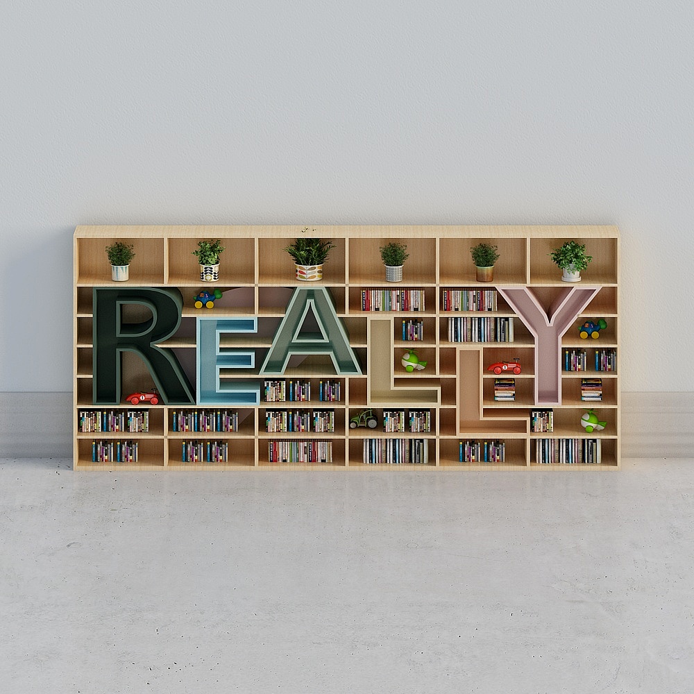 现代幼儿园阅读室-墙面书架组合