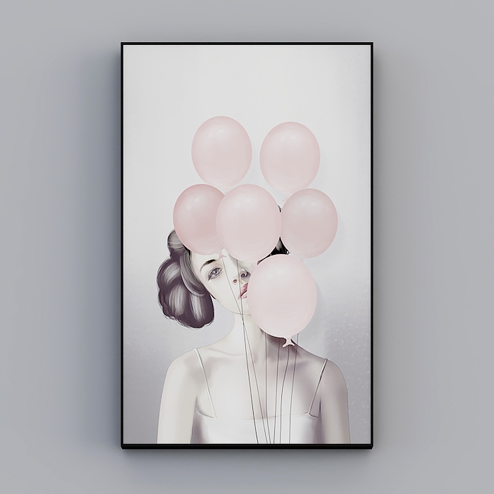 罗尚-现代风-小清新玄关装饰画-气球少女A3D模型