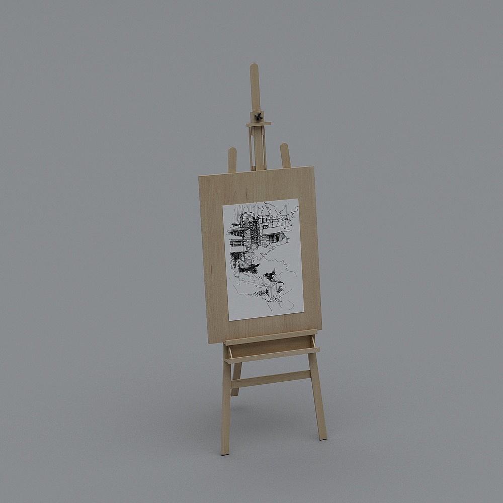 现代美术教室-画架 (2)3D模型