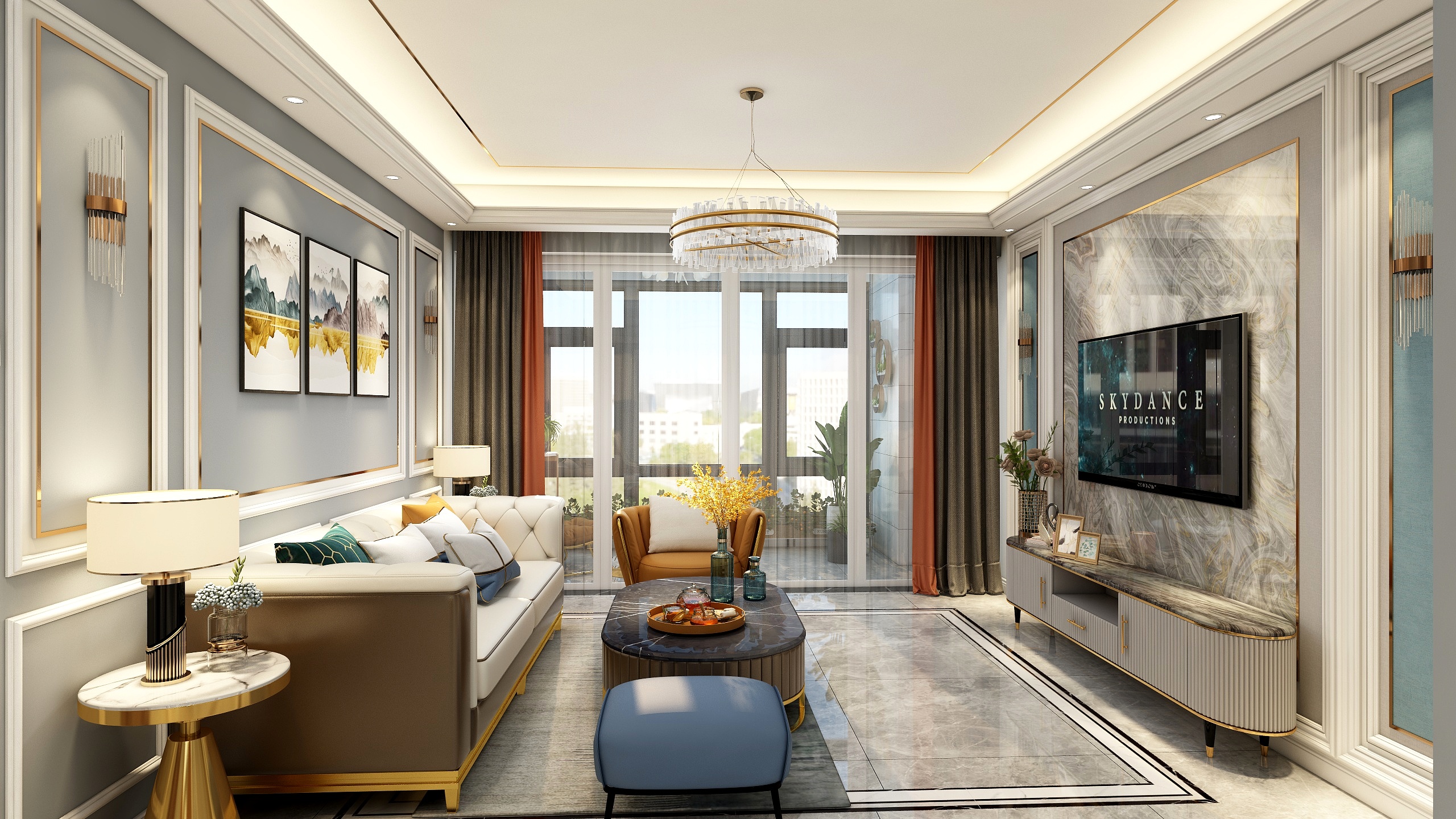 设计师梁晨-128平美式轻奢风三居装修效果图