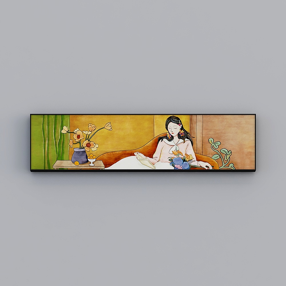 罗尚-现代风-后现代人物客厅装饰画-不染红尘A3D模型