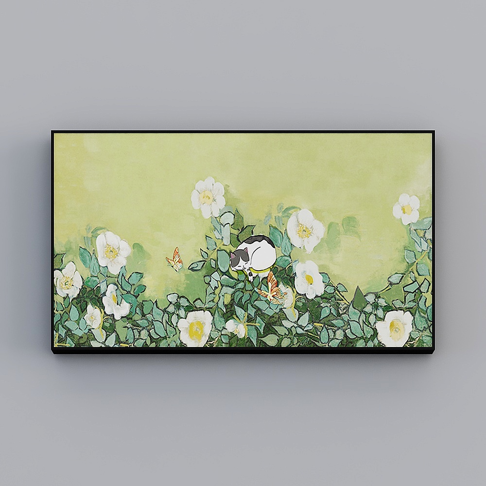 罗尚-现代风-轻奢客厅装饰画-花间田（横版）J3D模型