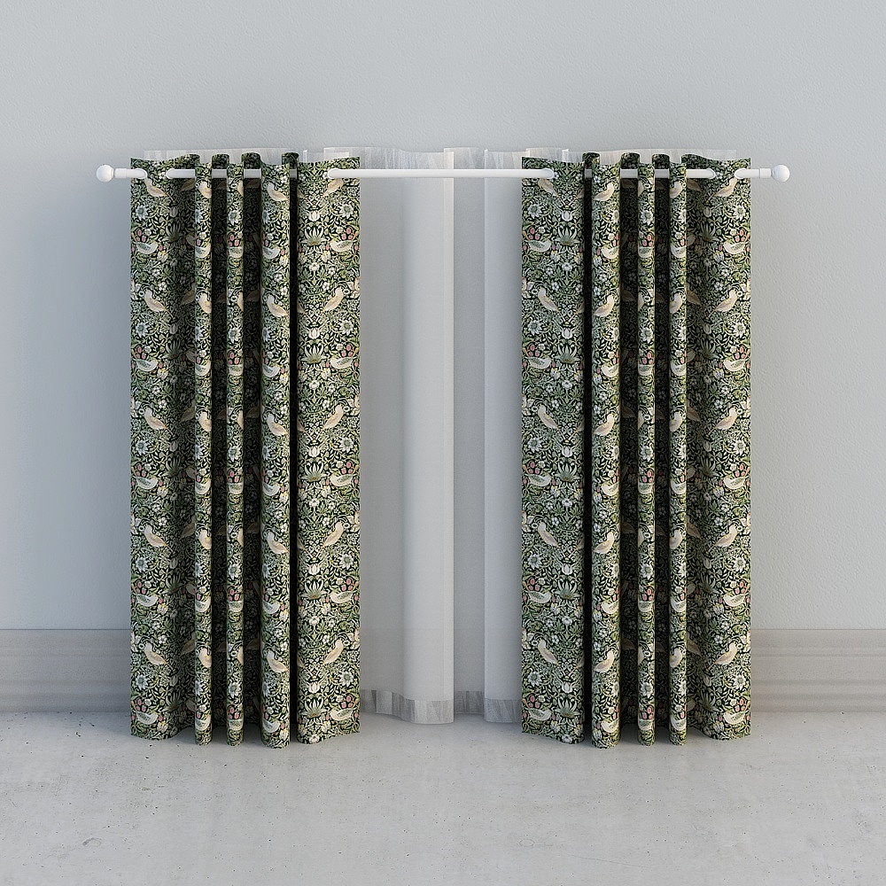 博物馆Morris草莓小偷窗帘-绿色3D模型