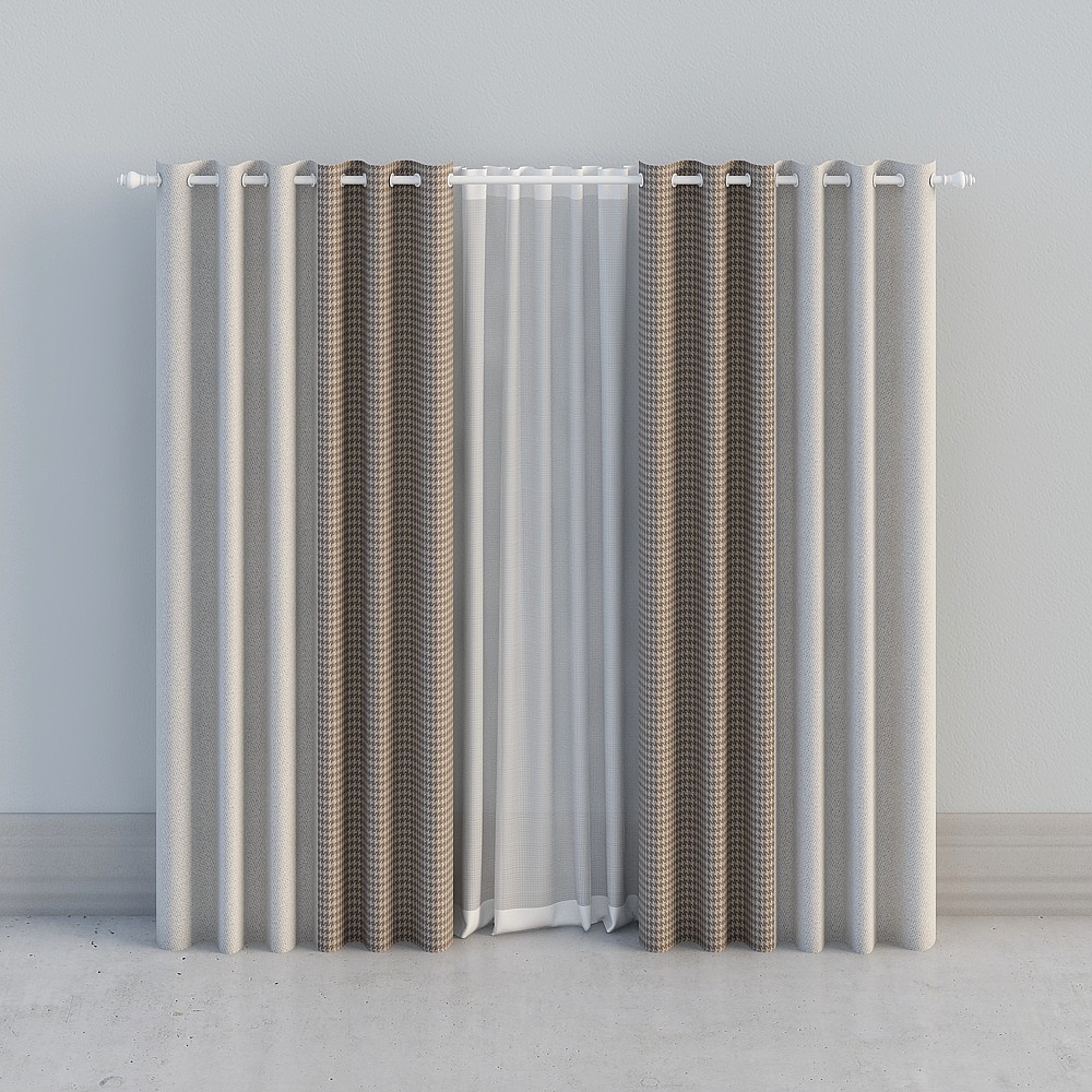 GF200716复古千鸟格拼接窗帘-灰色