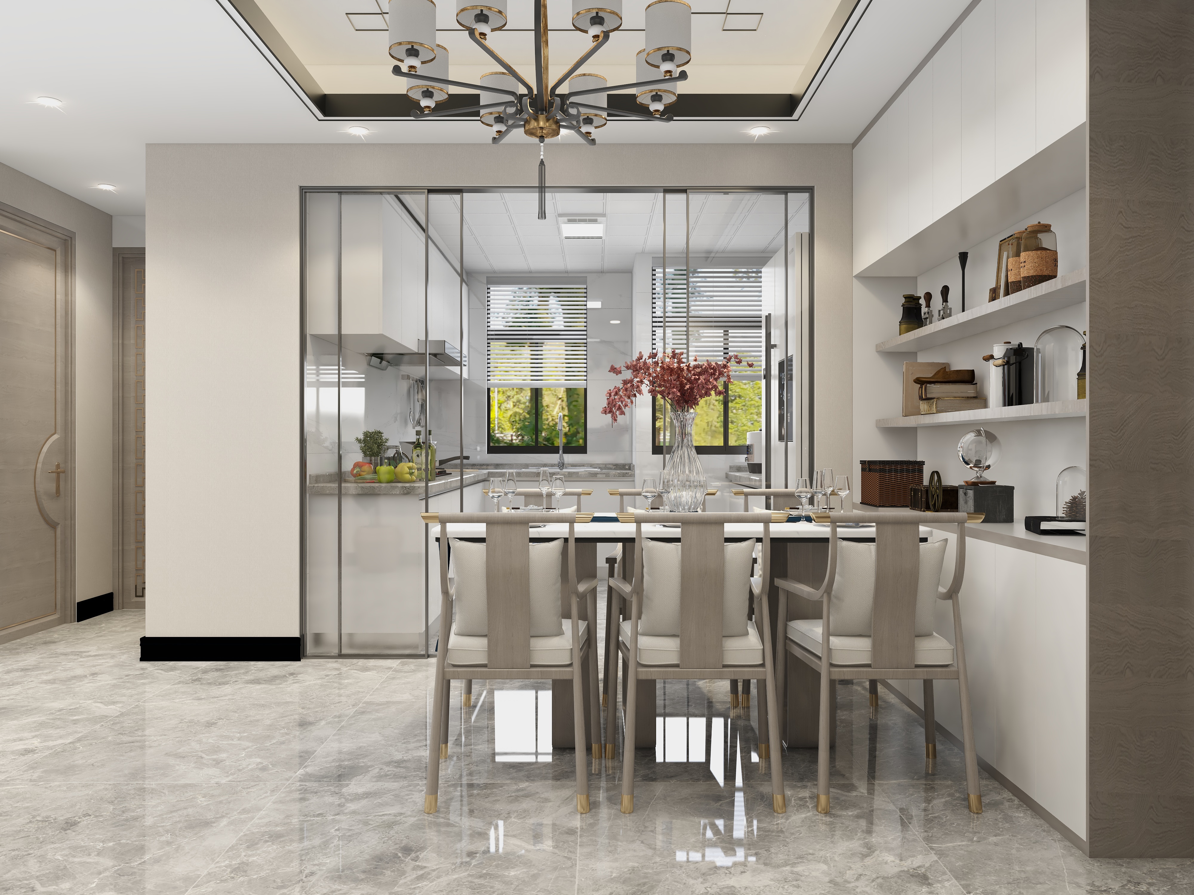 吴爽-121m²新中式三居室装修效果图