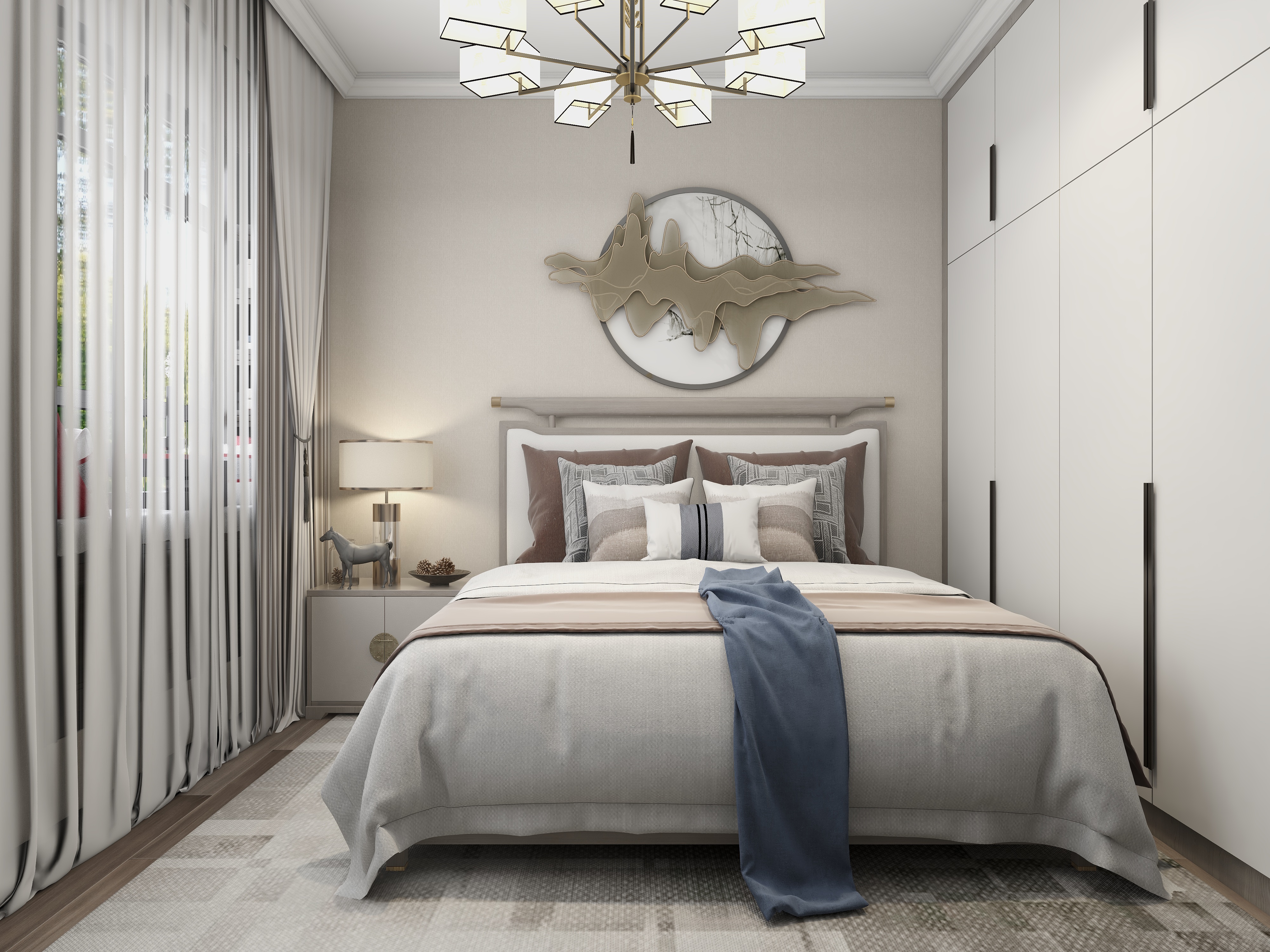 吴爽-121m²新中式三居室装修效果图