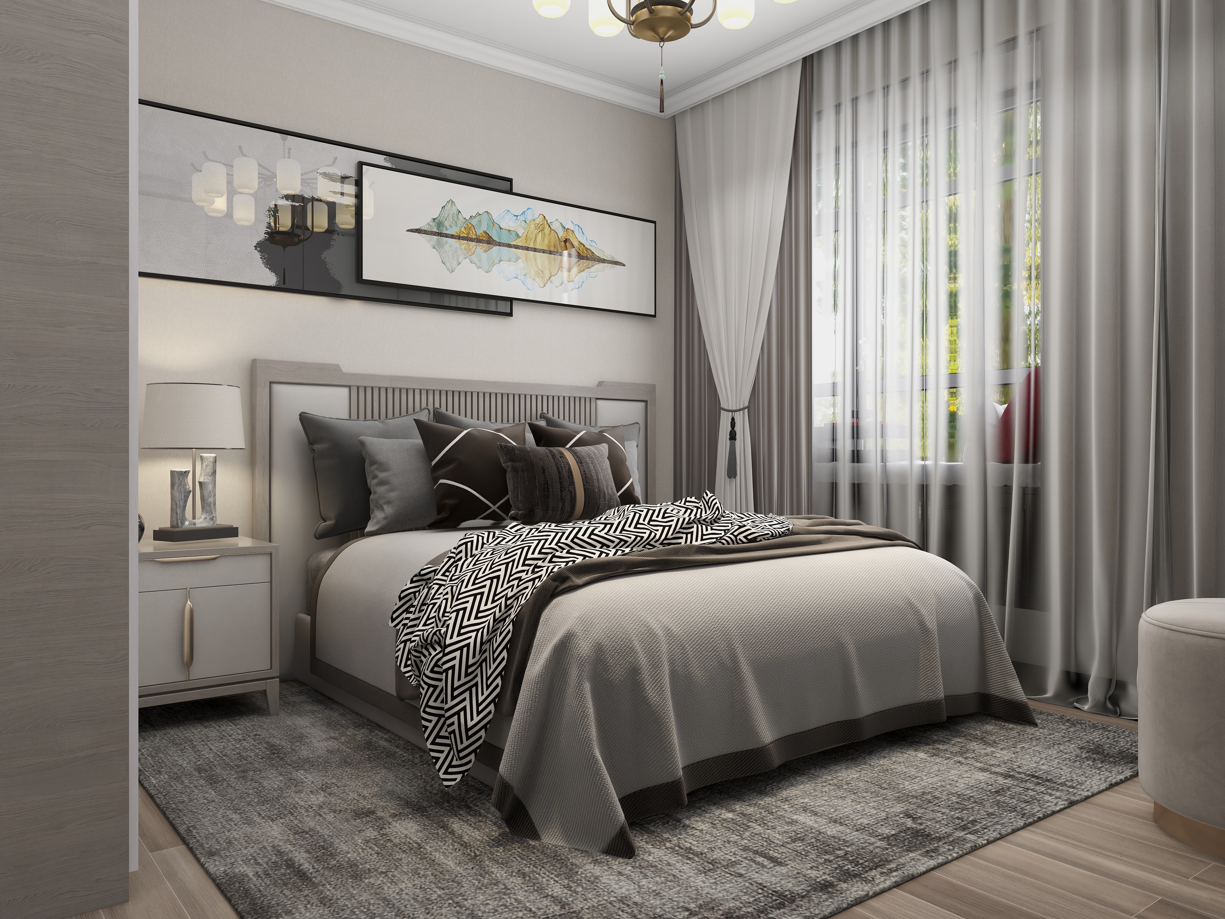 吴爽-121m²新中式三居室装修效果图