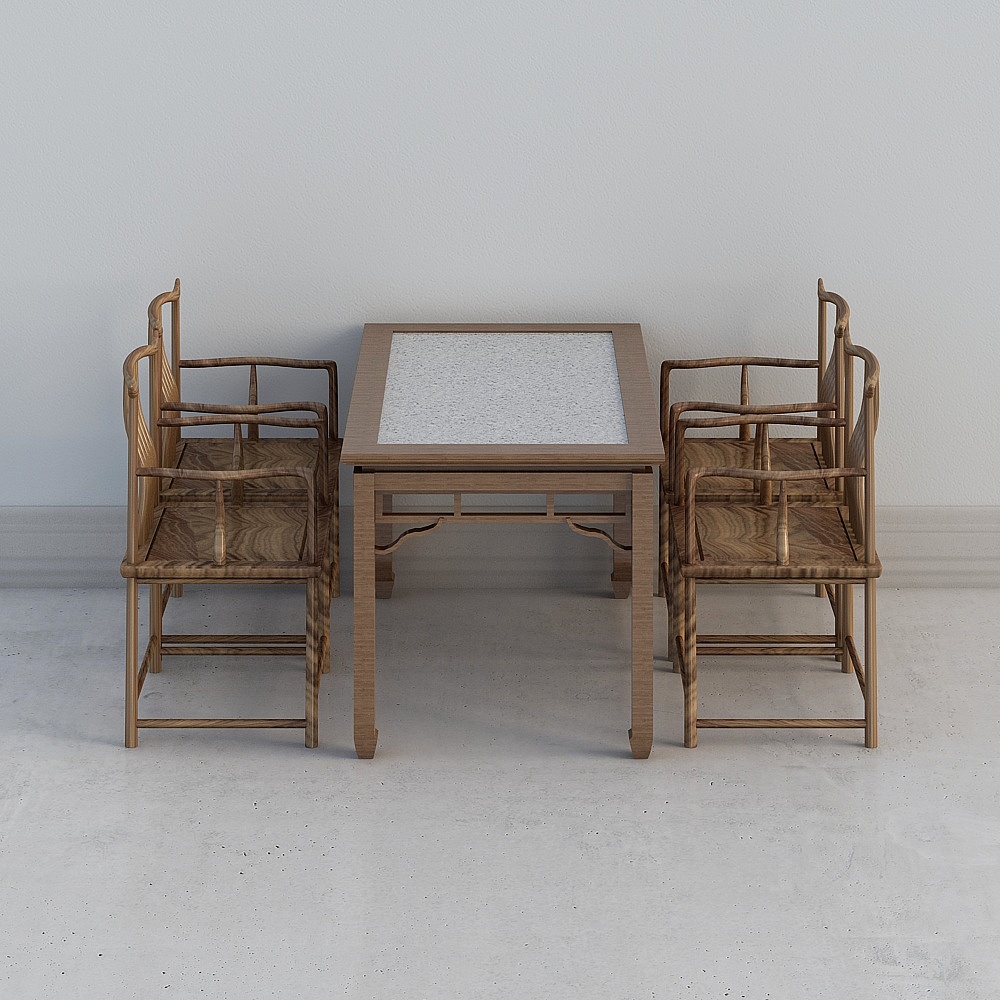 新中式餐厅-4人餐桌椅组合23D模型