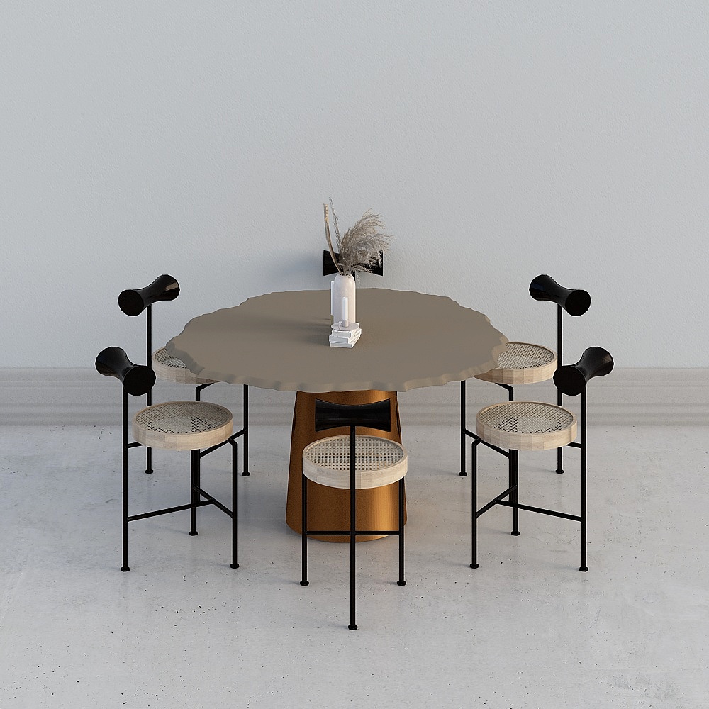 现代轻奢客餐厅-6人餐桌椅组合3D模型