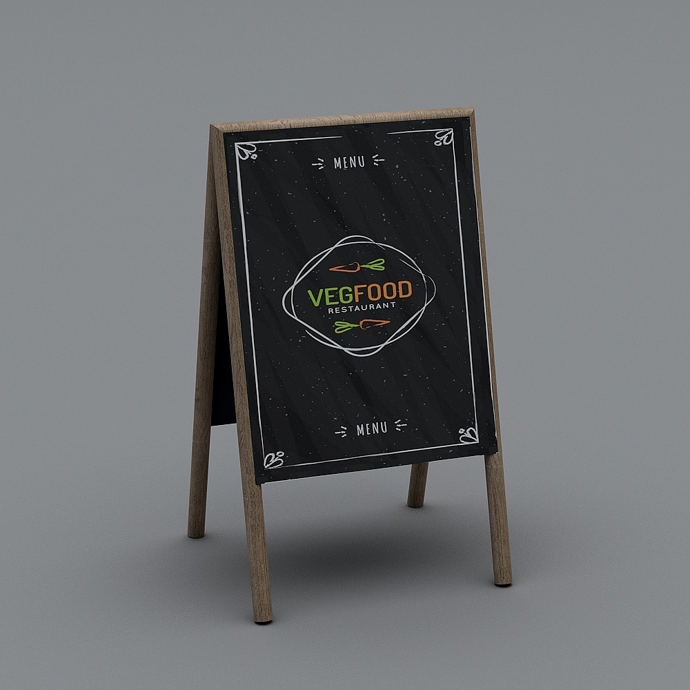 现代实木黑板菜牌餐牌广告牌-43D模型